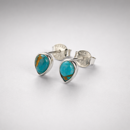 Sterling Silver Blue Mohave Turquoise Teardrop Stud Earrings