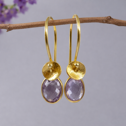 Amethyst February birthstone 24k gold vermeil earrings.