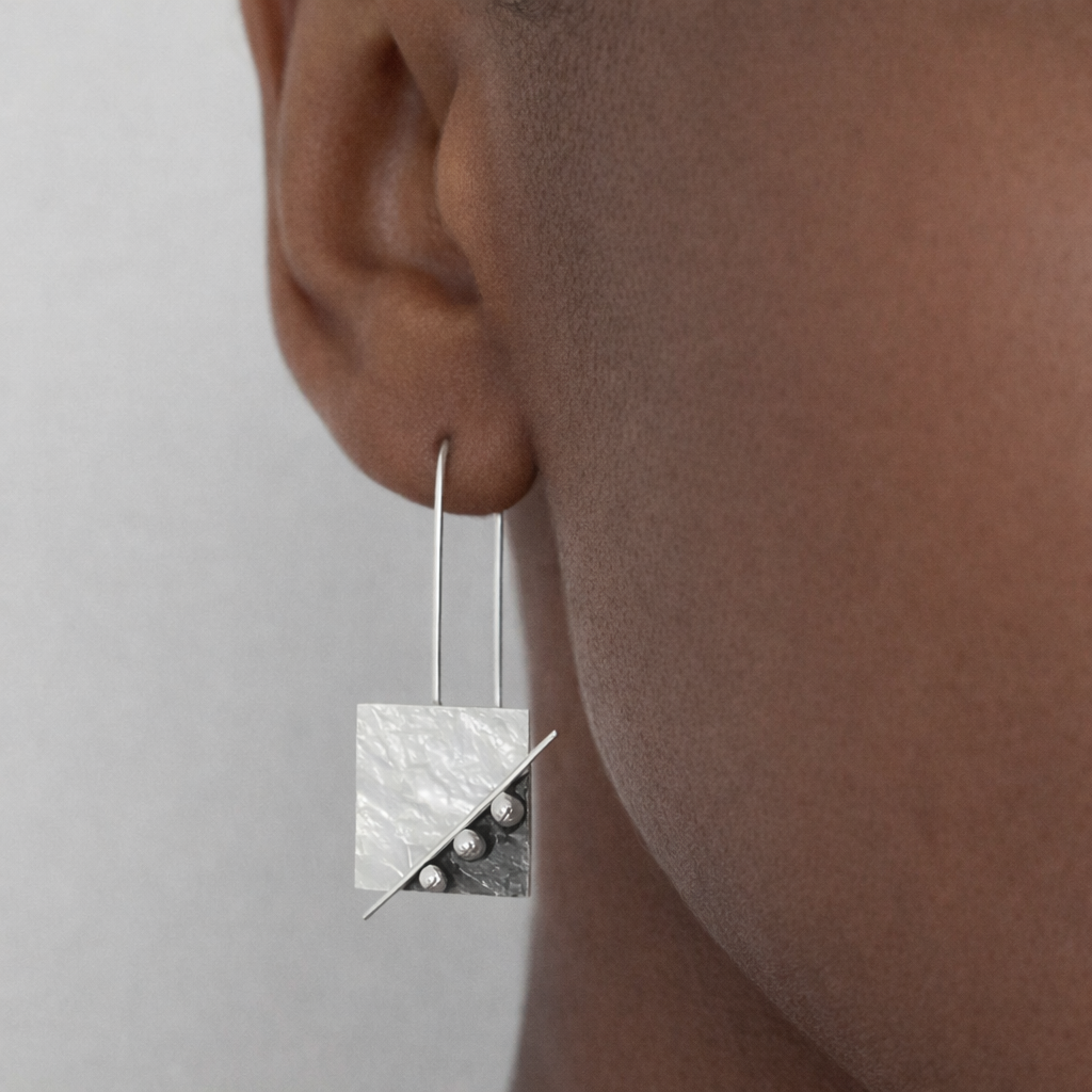 Sterling Silver Square Drop Earrings