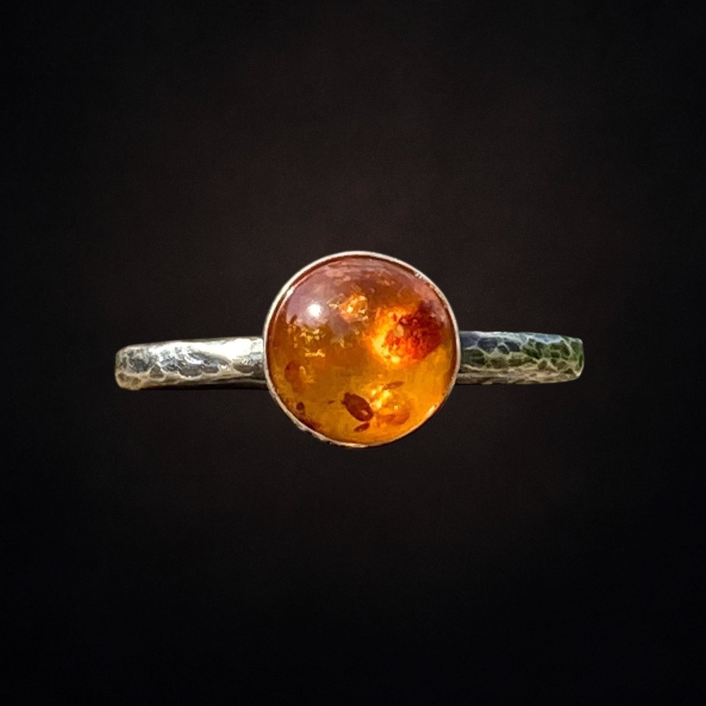 Amber rustic oxidised sterling silver ring. Made to order.