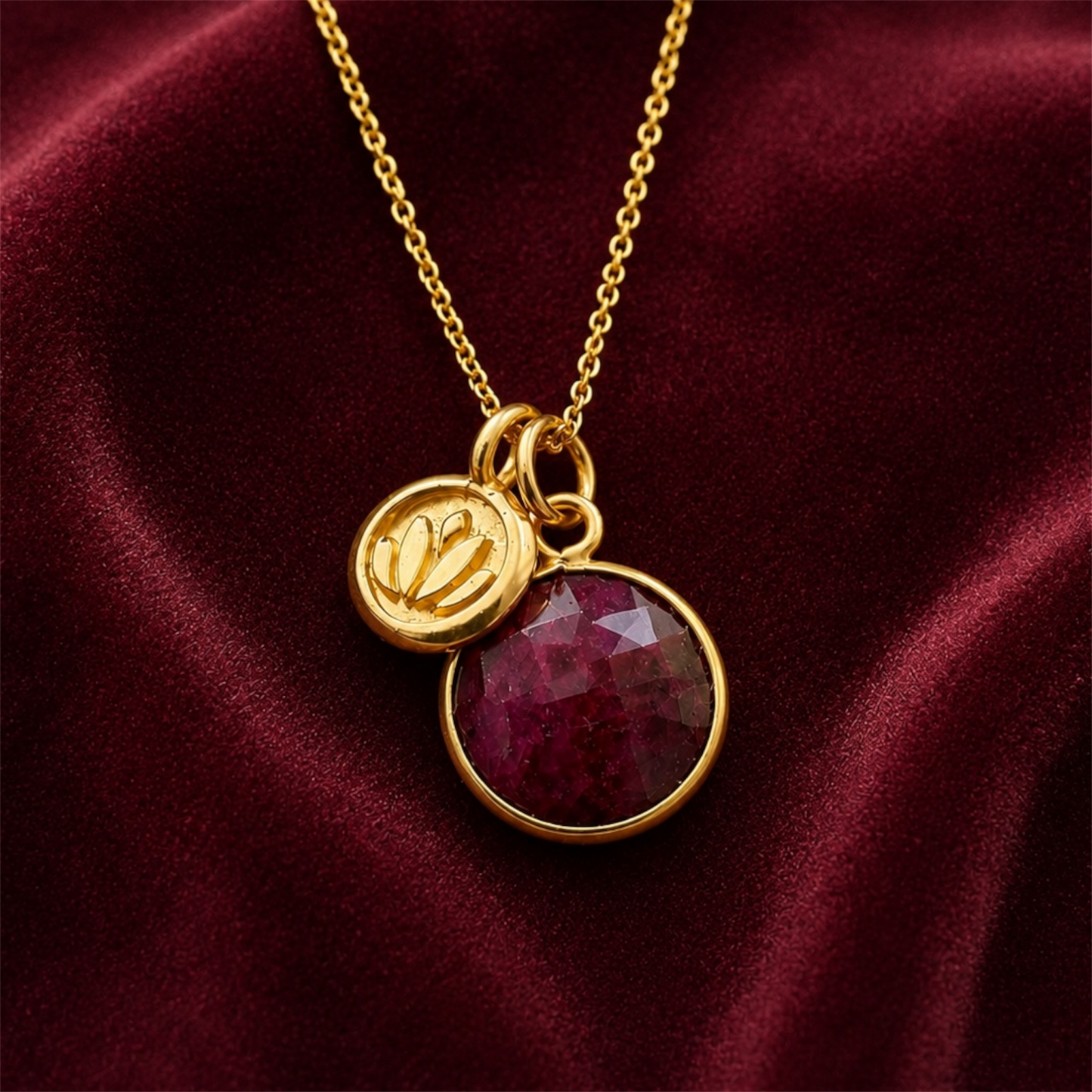 Natural Ruby Necklace | 24k Gold Vermeil Lotus Pendant | July Birthstone Gift