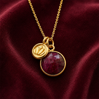 Natural Ruby Necklace | 24k Gold Vermeil Lotus Pendant | July Birthstone Gift