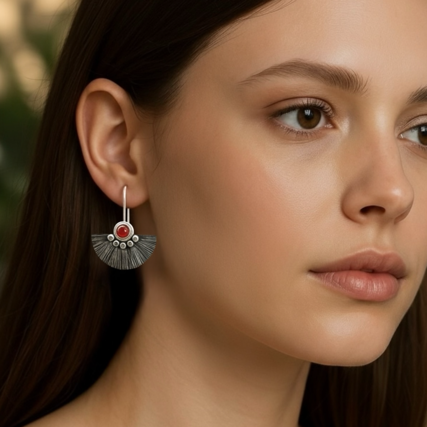 Carnelian sterling silver fan earrings.