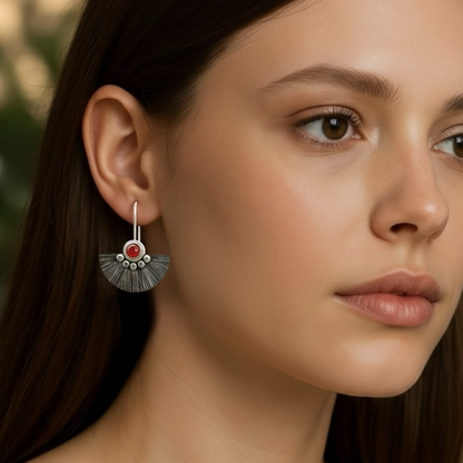 Carnelian sterling silver fan earrings.