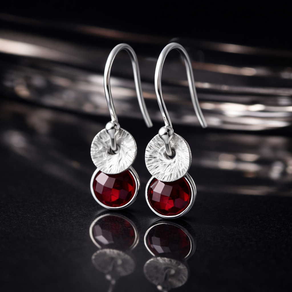 Sterling Silver Garnet Dangle Earrings