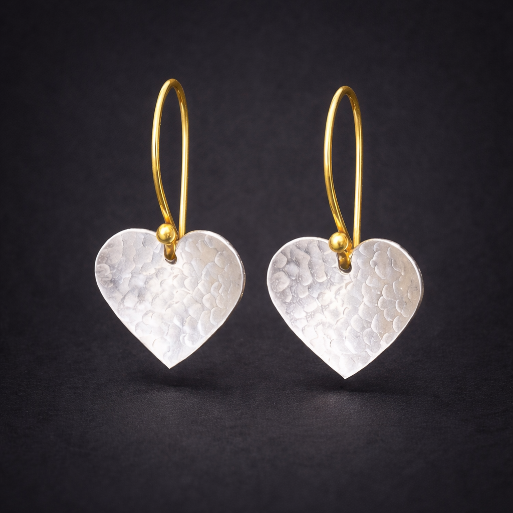 Two Tone Heart Dangle Earrings.