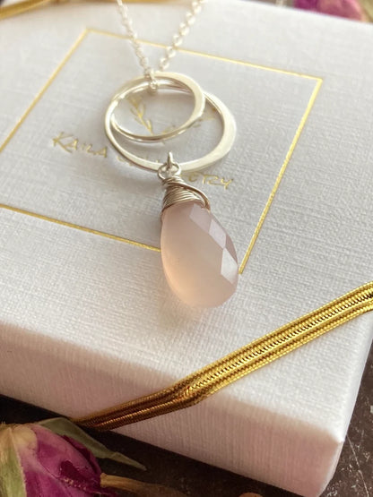 Pink Chalcedony Interlocking Circles Necklace in Sterling Silver