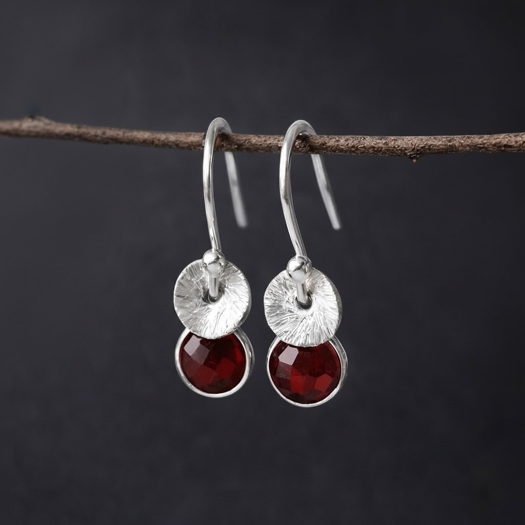 Sterling Silver Garnet Dangle Earrings