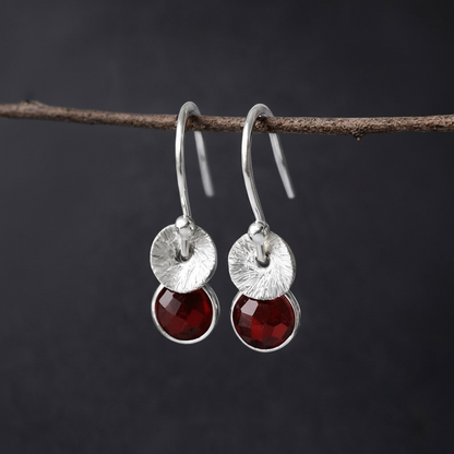 Sterling Silver Garnet Dangle Earrings