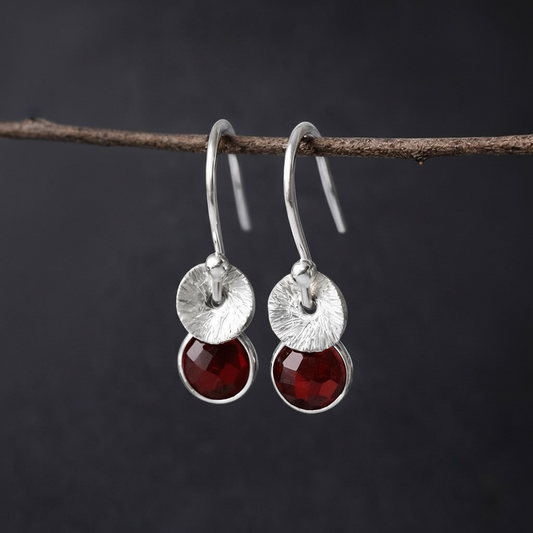Sterling Silver Garnet Dangle Earrings