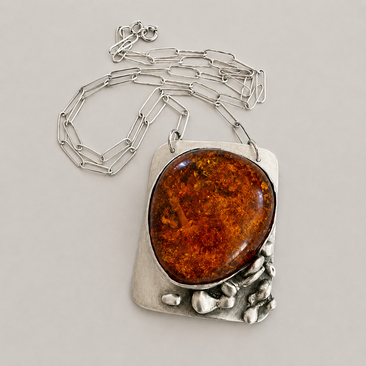 Natural Baltic Amber Statement Necklace in Sterling Silver