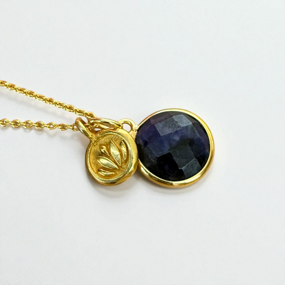 Sapphire & Lotus Charm 24k Gold Vermeil Necklace