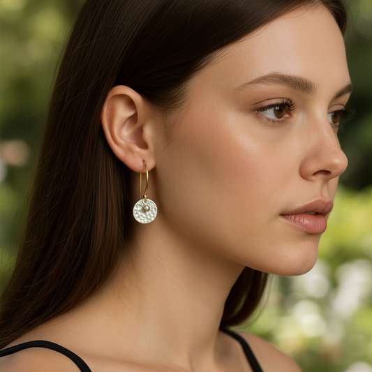 Gold vermeil, sterling silver disc and ball earrings.
