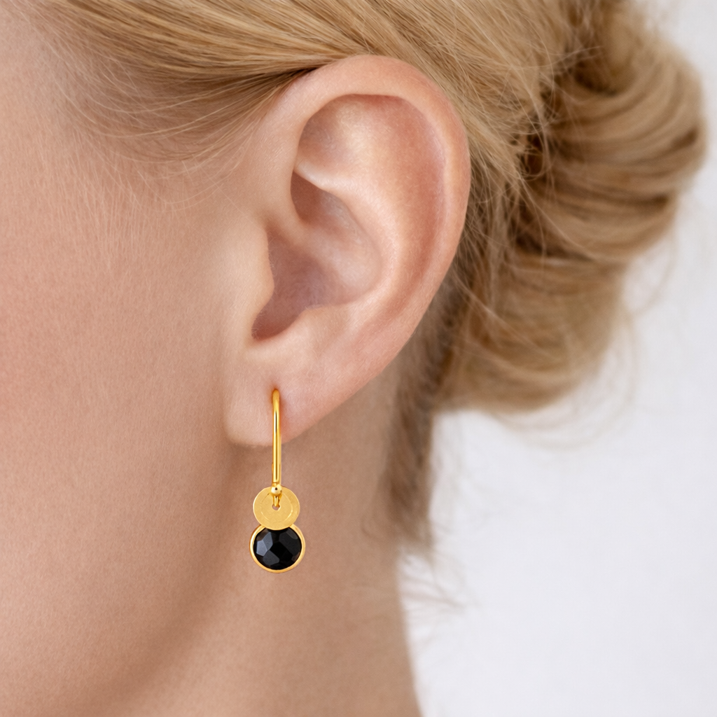 Black onyx, 24k gold vermeil dangle earrings