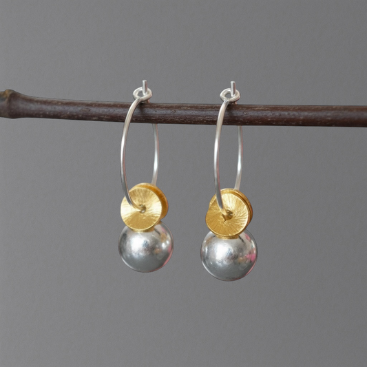 Sterling silver ball hoop earrings.