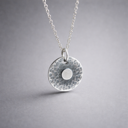 Handmade Sterling Silver Hammered Disc Necklace Textured and Oxidised Design