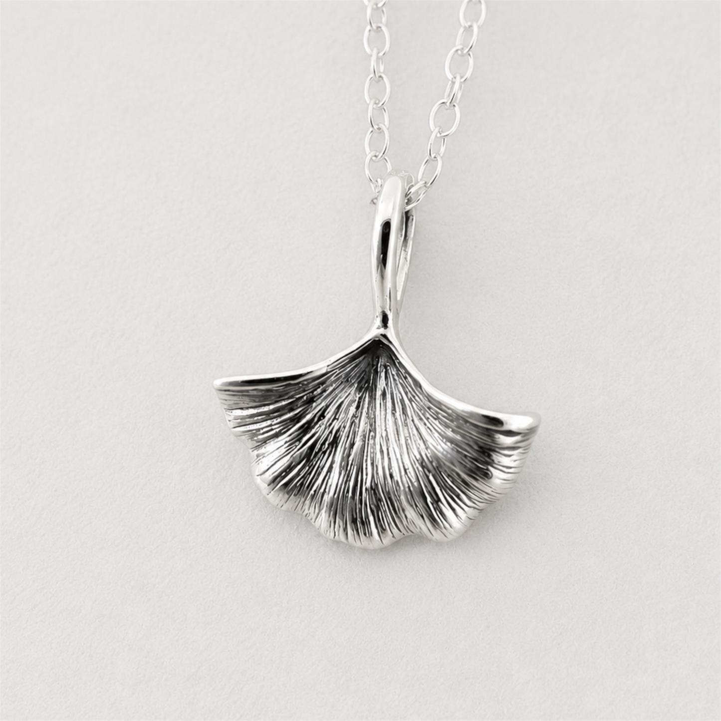 Sterling Silver Oxidised Ginkgo Leaf Necklace