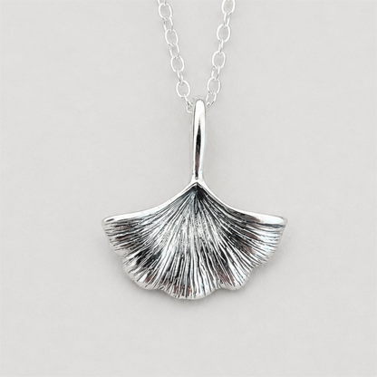 Sterling Silver Oxidised Ginkgo Leaf Necklace