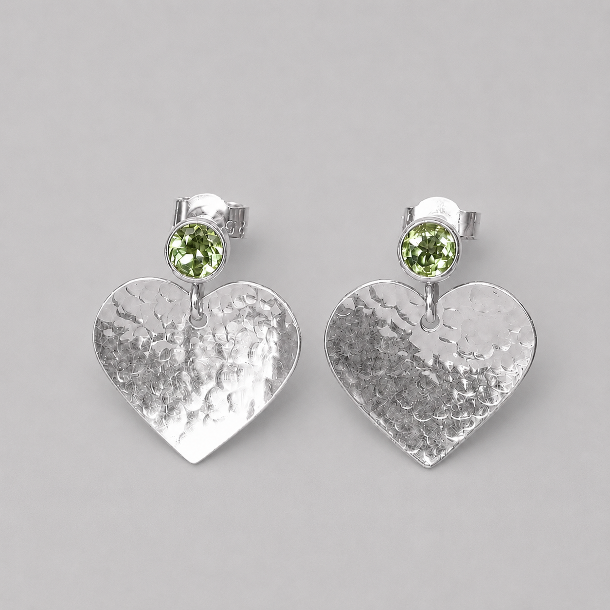 Sterling Silver Peridot Heart Drop Earrings | August Birthstone
