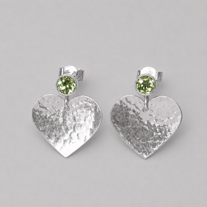 Sterling Silver Peridot Heart Drop Earrings | August Birthstone