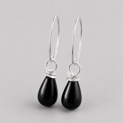 Black onyx briolette sterling silver earrings