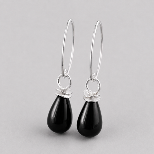 Black onyx briolette sterling silver earrings