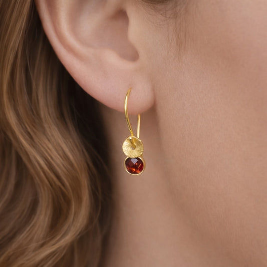 24k gold vermeil and garnet earrings. January birthstone earrings.