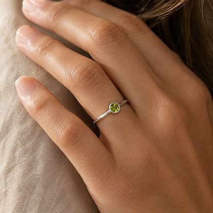 Peridot textured sterling silver stackable ring.