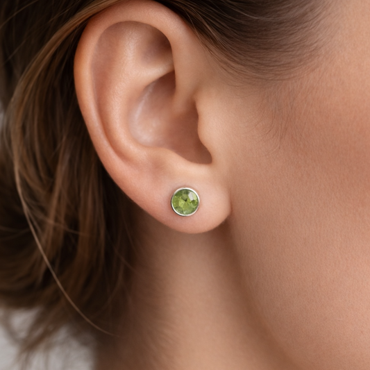 6mm Peridot Stud Earrings – Sterling Silver August Birthstone