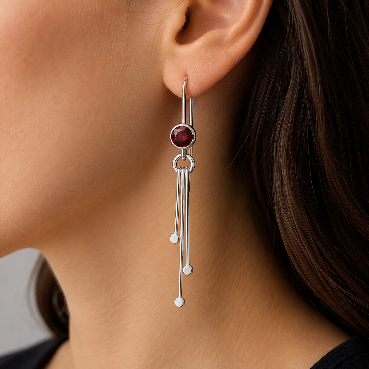 Garnet sterling silver dangle earrings.