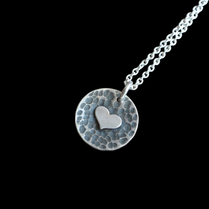 Sterling silver heart disc pendant
