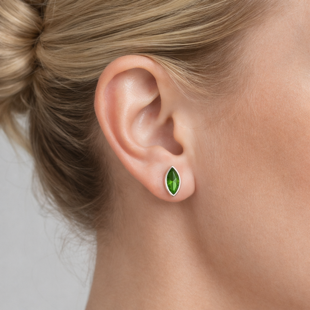 Marquise Peridot Stud Earrings Sterling Silver Green Gemstone August Birthstone