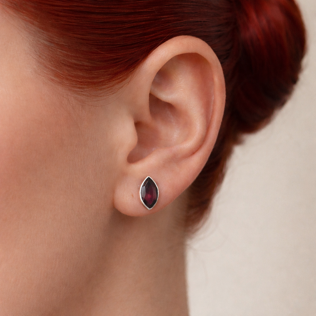 Marquise Garnet Stud Earrings in Sterling Silver