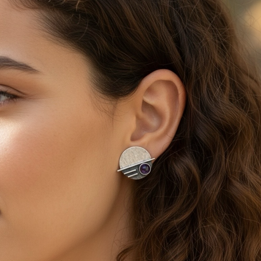 Sterling Silver Disc Stud Earrings – Amethyst, Peridot or Garnet