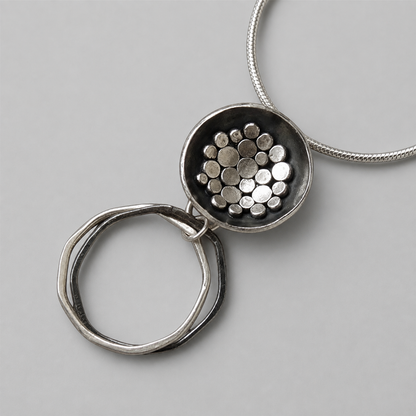 Handmade oxidised sterling silver bowl pendant necklace.