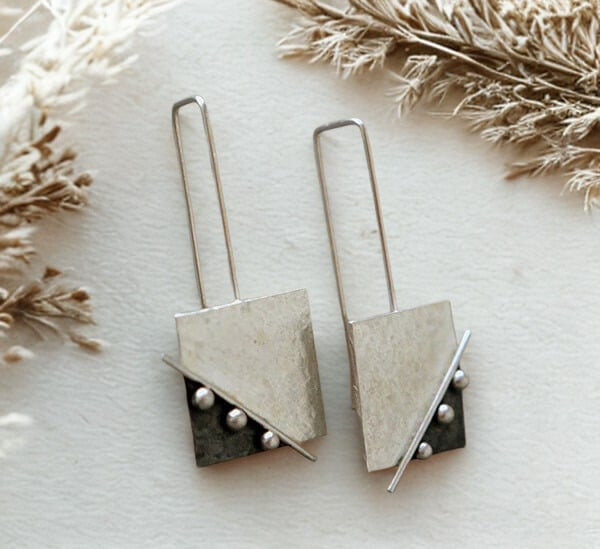 Sterling Silver Square Drop Earrings