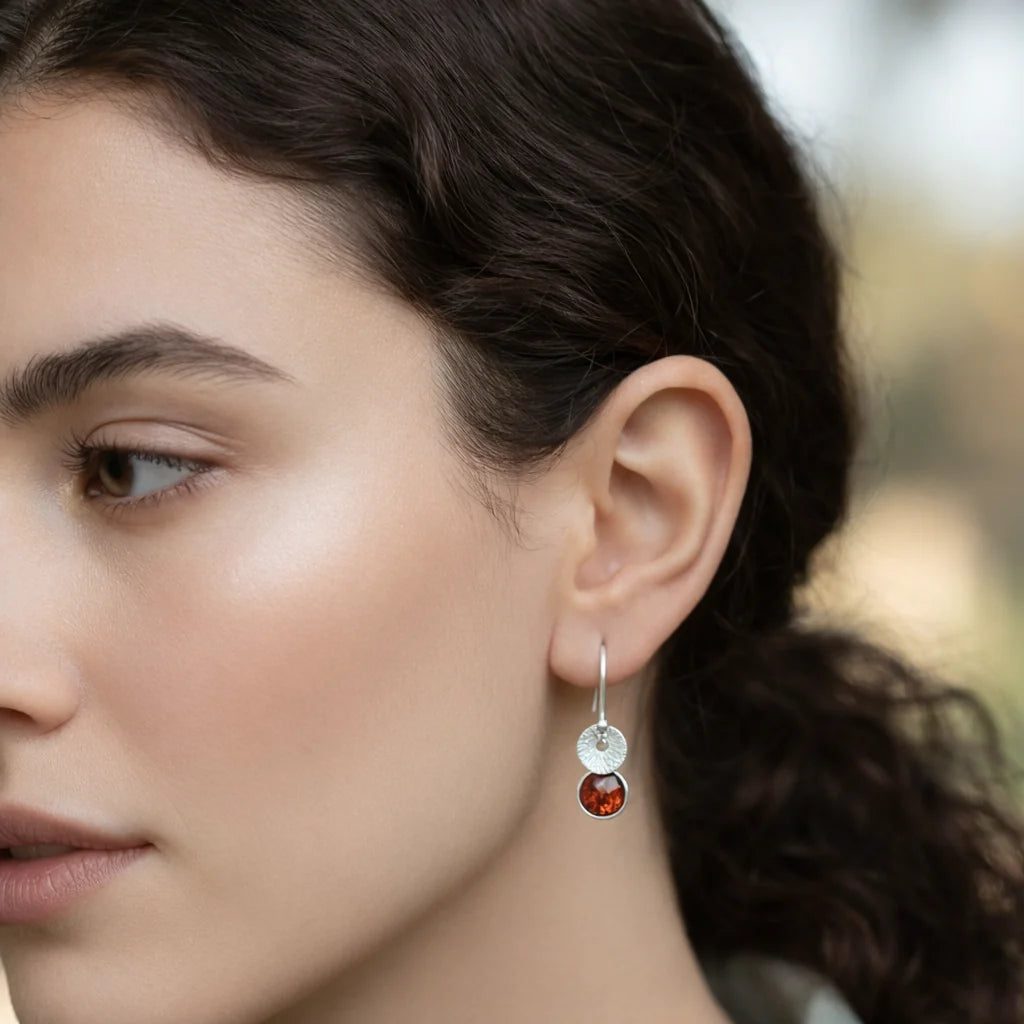 Sterling Silver Garnet Dangle Earrings