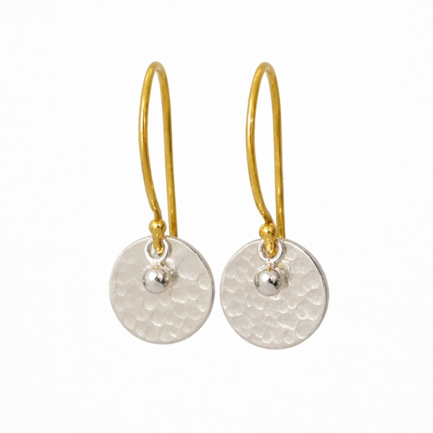Gold vermeil, sterling silver disc and ball earrings.