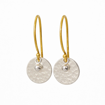 Gold vermeil, sterling silver disc and ball earrings.