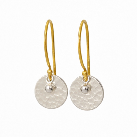 Gold vermeil, sterling silver disc and ball earrings.