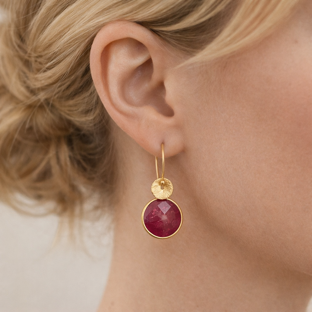 Ruby Earrings in 24k Gold Vermeil | July Birthstone Jewellery