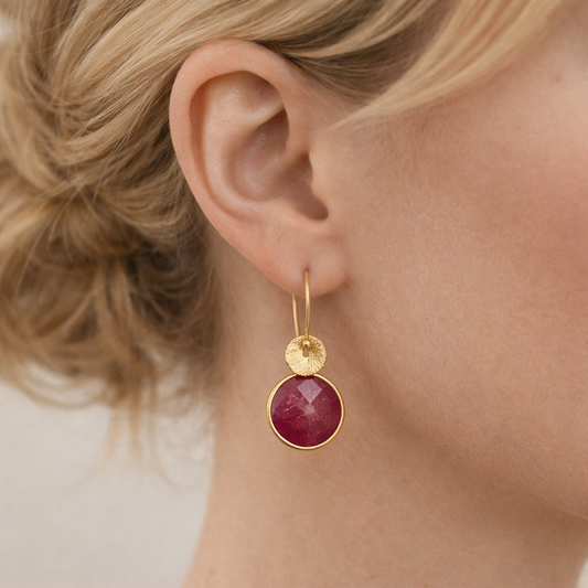 Gold Vermeil Ruby Earrings, July Birthstone Red Gemstone