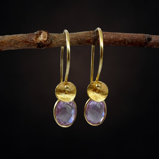 Amethyst February birthstone 24k gold vermeil earrings.
