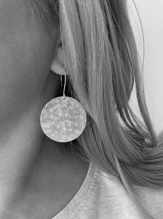 Large Sterling Silver Textured Disc Earrings