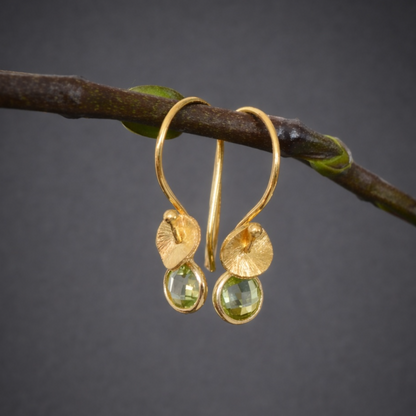 24k gold vermeil and peridot earrings. August birthstone earrings.