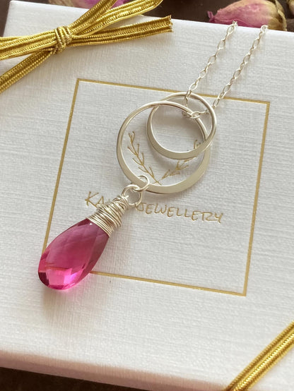 Tourmaline, two circles sterling silver necklace.