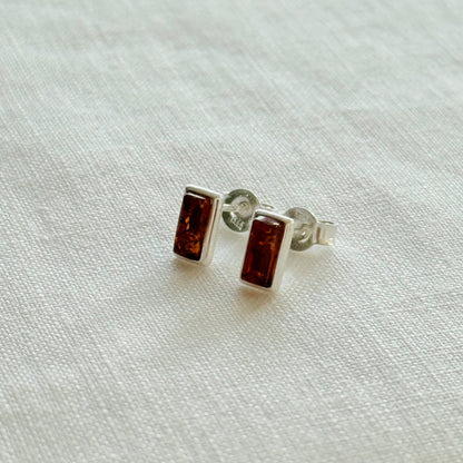 Baltic Amber and Sterling Silver Rectangular Stud Earrings