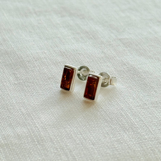 Baltic Amber and Sterling Silver Rectangular Stud Earrings