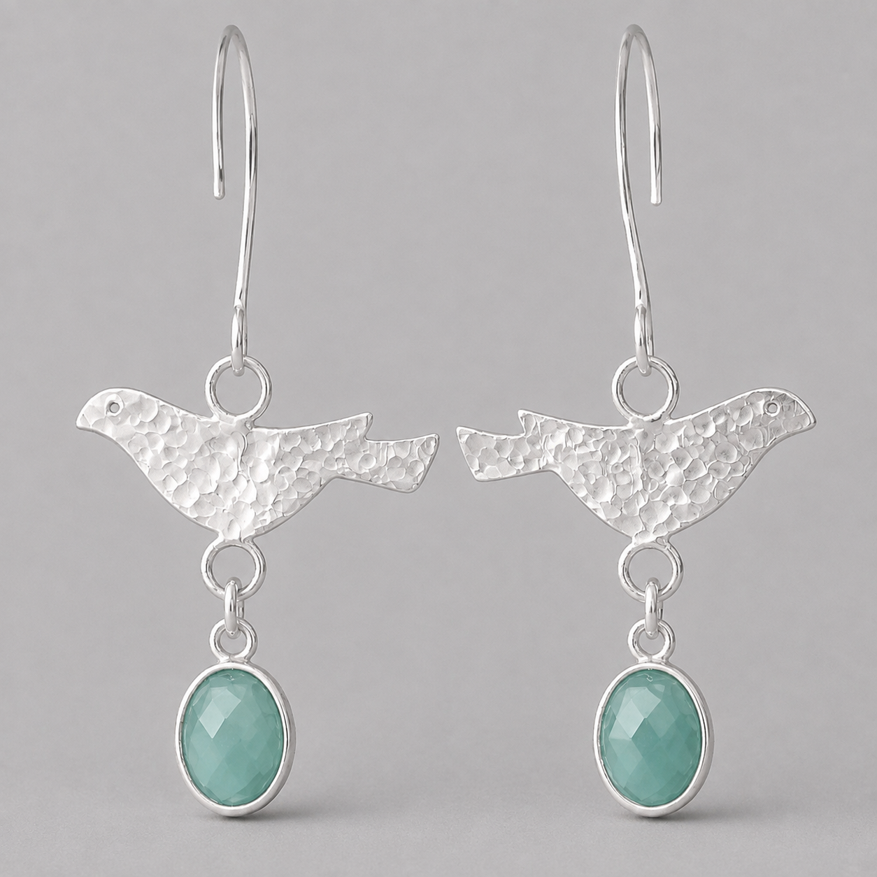 Amazonite Earrings – Sterling Silver Bird Dangle Earrings – Faceted Gemstone Drop