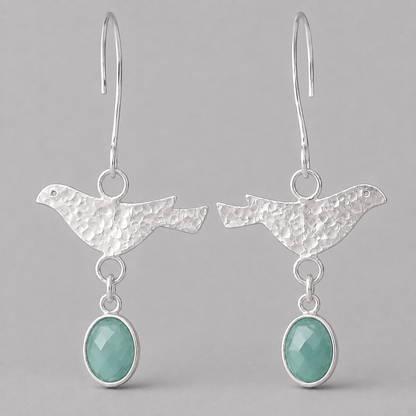 Amazonite Earrings – Sterling Silver Bird Dangle Earrings – Faceted Gemstone Drop